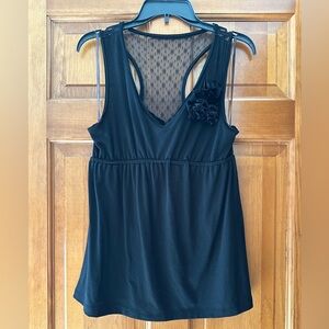 Eyeshadow Black Tank Top with Floral Detail